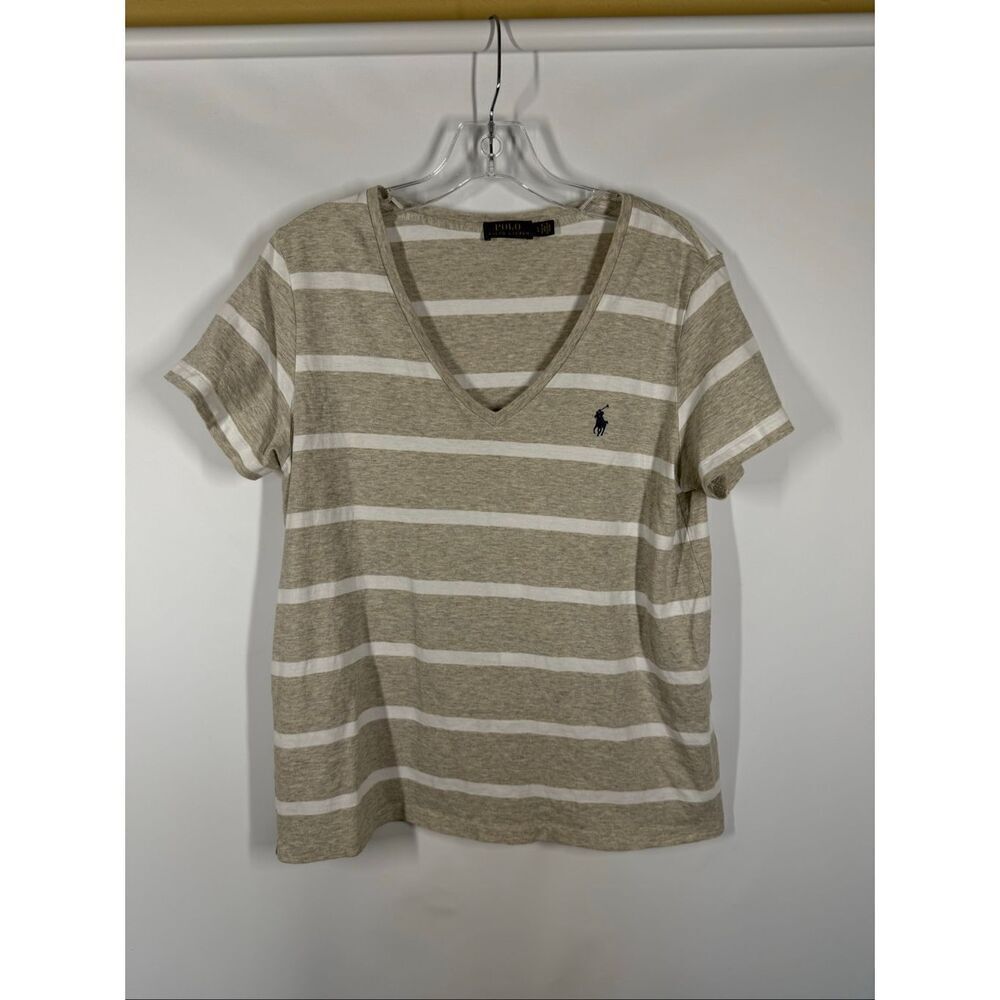 Polo Ralph Lauren Women large stripe V neck T Shirt top size large